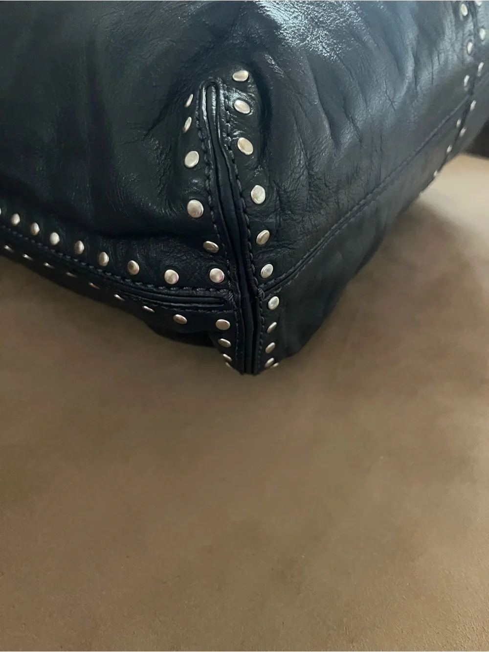 Michael Kors Navy Leather Studded Hobo Shoulder Bag with MK Charm